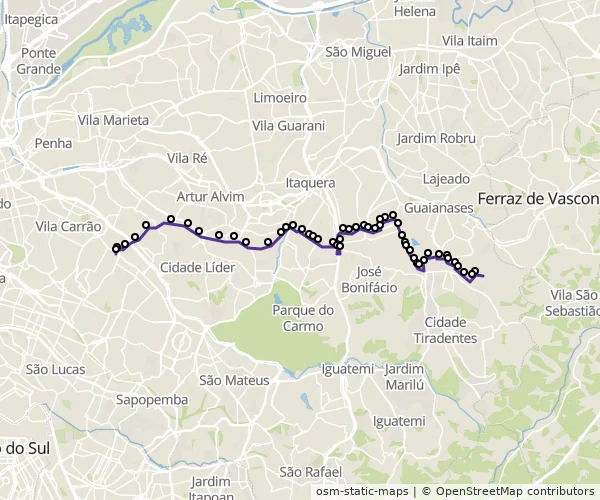Mapa do itinerário da linha