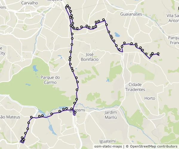 Mapa do itinerário da linha