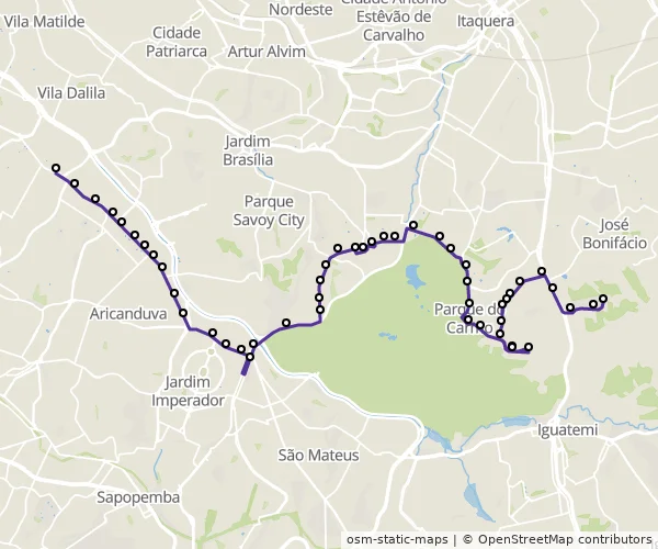 Mapa do itinerário da linha