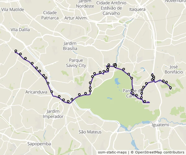 Mapa do itinerário da linha