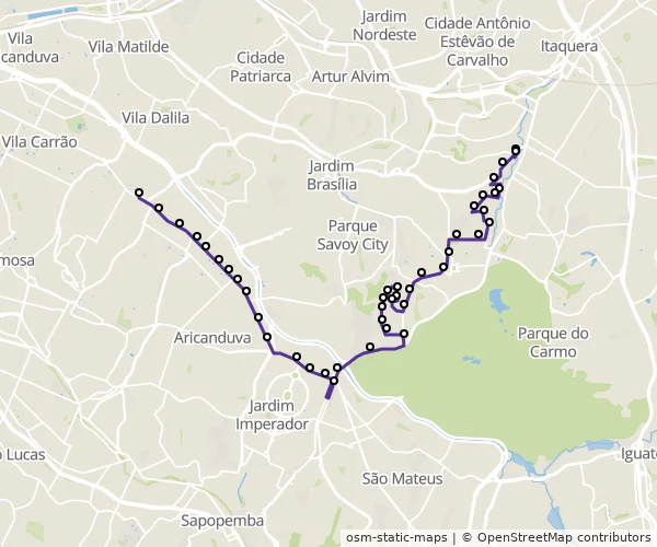 Mapa do itinerário da linha