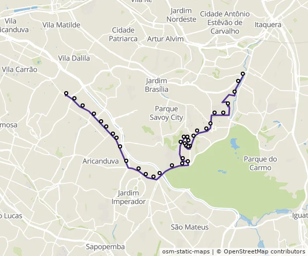 Mapa do itinerário da linha