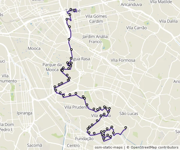 Mapa do itinerário da linha
