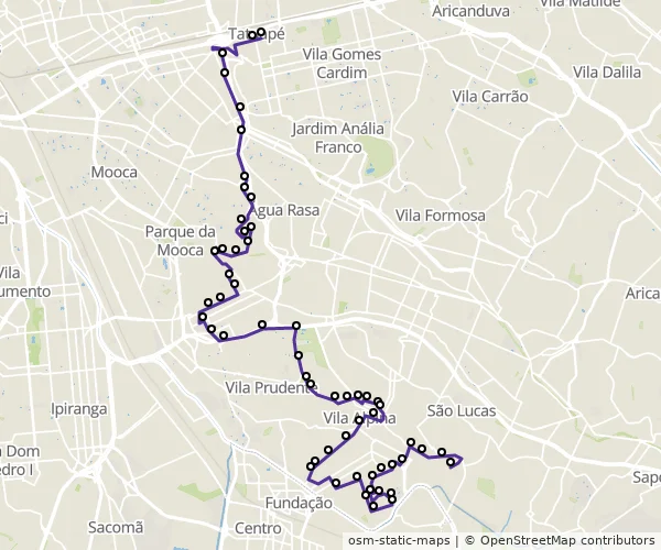 Mapa do itinerário da linha