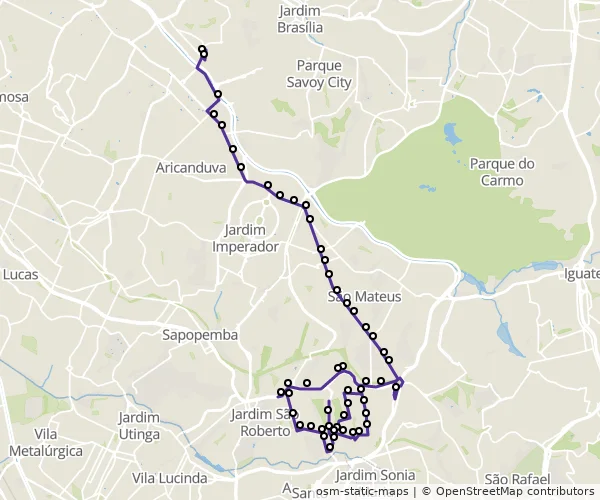 Mapa do itinerário da linha