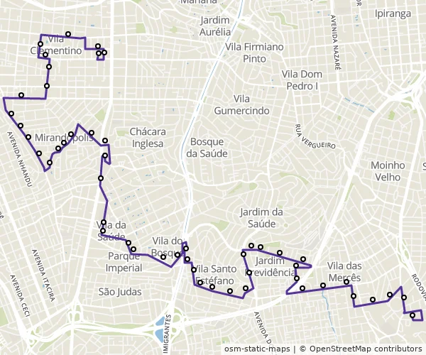 Mapa do itinerário da linha