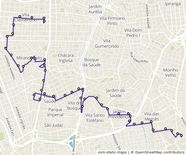 Mapa do itinerário da linha
