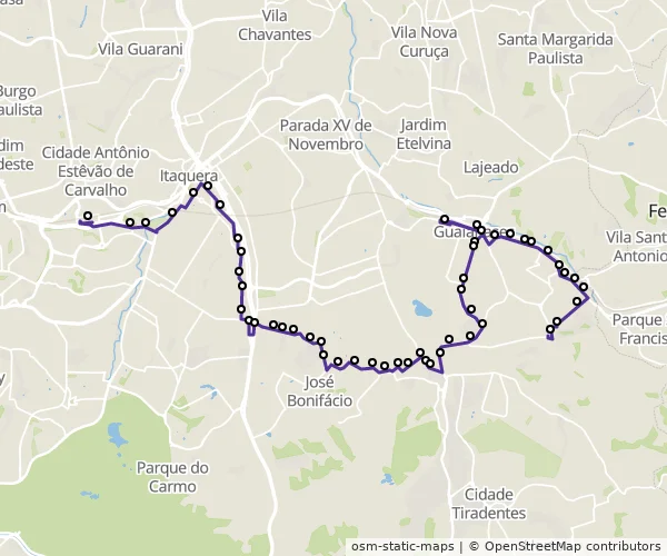 Mapa do itinerário da linha