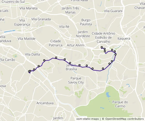 Mapa do itinerário da linha