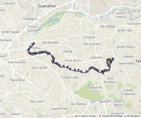 Mapa do itinerário da linha