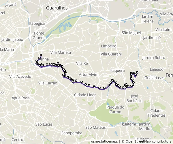 Mapa do itinerário da linha