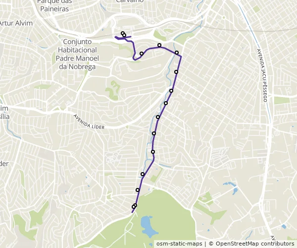 Mapa do itinerário da linha