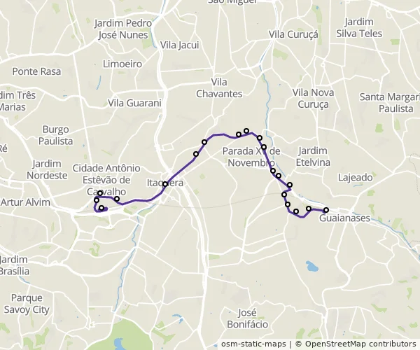 Mapa do itinerário da linha