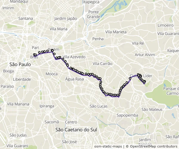Mapa do itinerário da linha