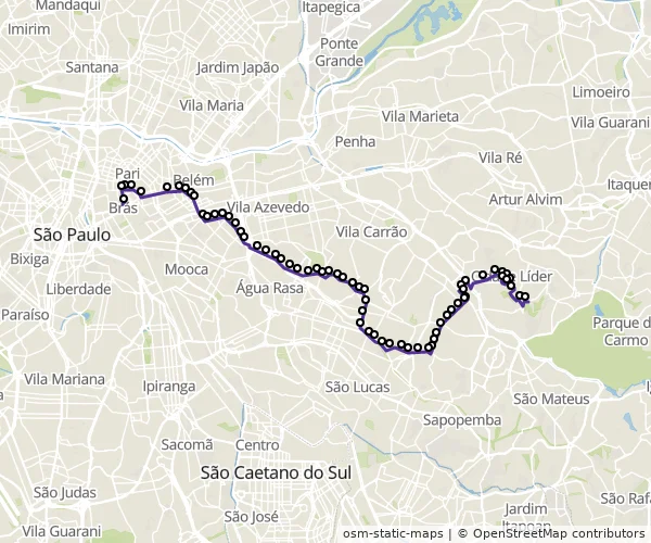 Mapa do itinerário da linha