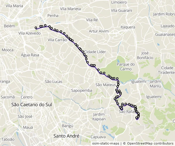 Mapa do itinerário da linha