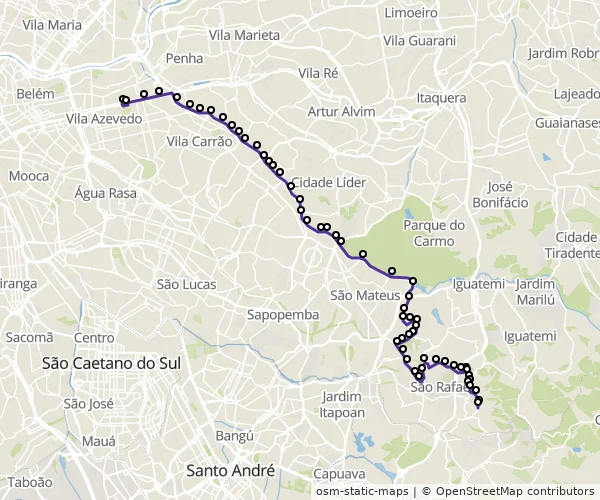 Mapa do itinerário da linha