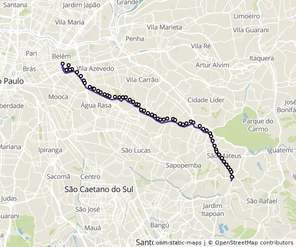 Mapa do itinerário da linha