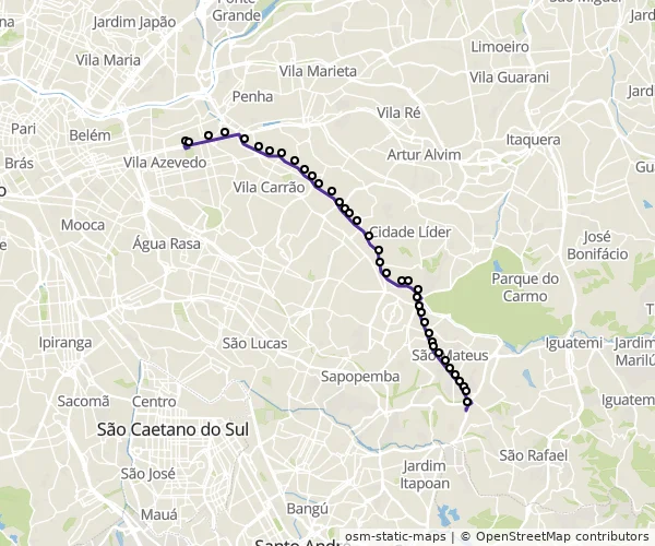 Mapa do itinerário da linha