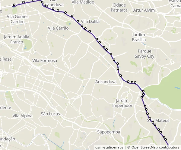 Mapa do itinerário da linha