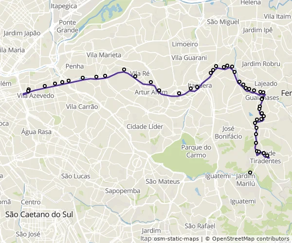Mapa do itinerário da linha
