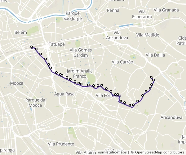 Mapa do itinerário da linha