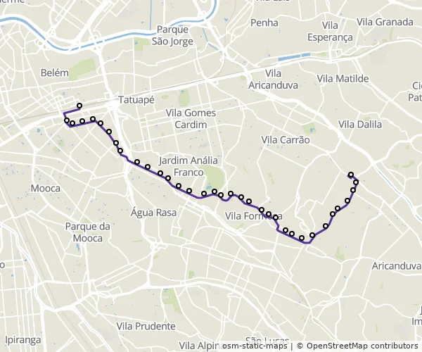 Mapa do itinerário da linha