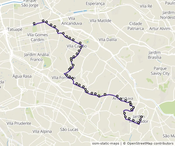 Mapa do itinerário da linha