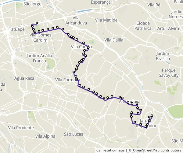 Mapa do itinerário da linha