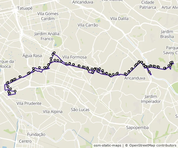 Mapa do itinerário da linha