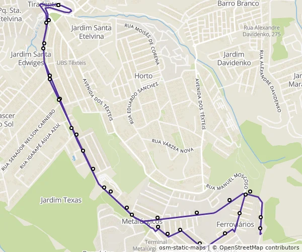 Mapa do itinerário da linha