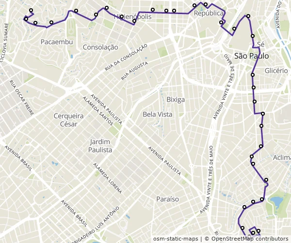 Mapa do itinerário da linha