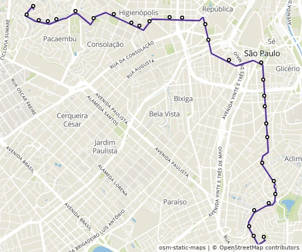 Mapa do itinerário da linha