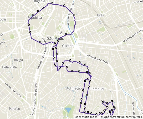Mapa do itinerário da linha
