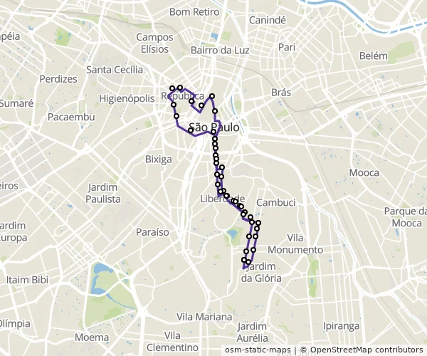 Mapa do itinerário da linha