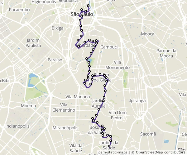 Mapa do itinerário da linha