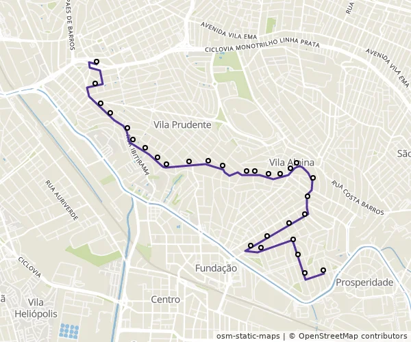 Mapa do itinerário da linha