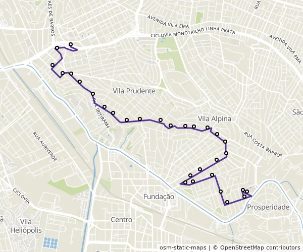 Mapa do itinerário da linha
