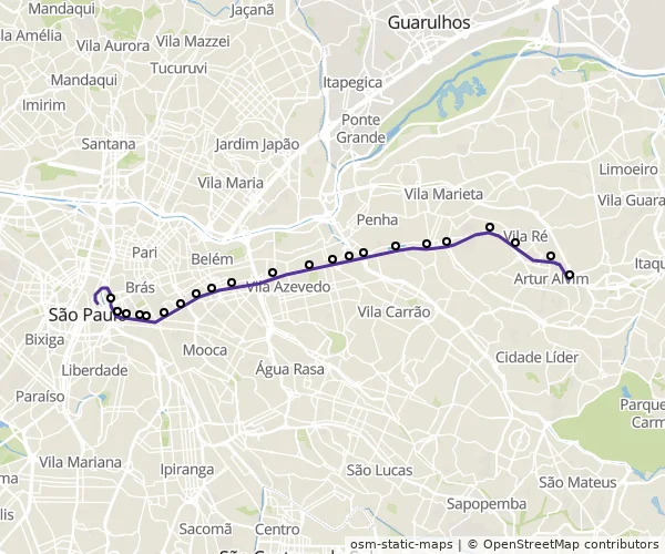 Mapa do itinerário da linha