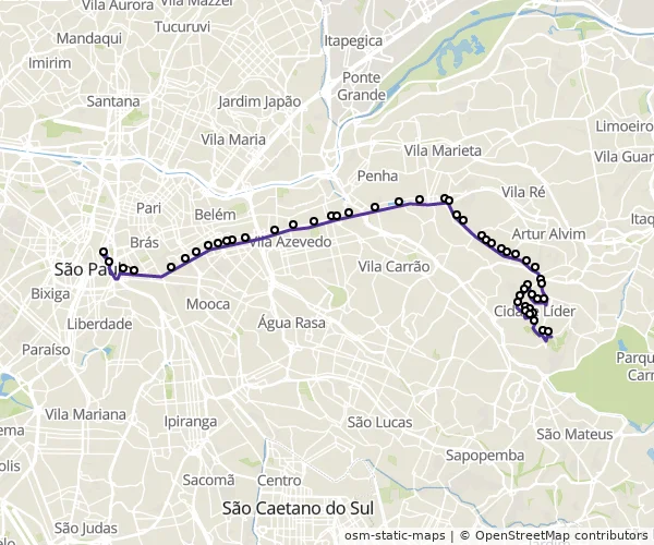 Mapa do itinerário da linha
