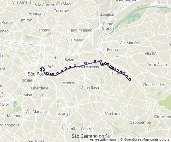 Mapa do itinerário da linha