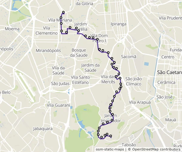 Mapa do itinerário da linha