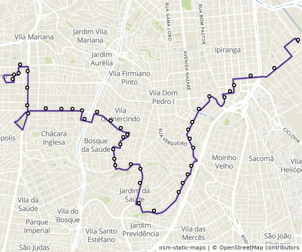 Mapa do itinerário da linha