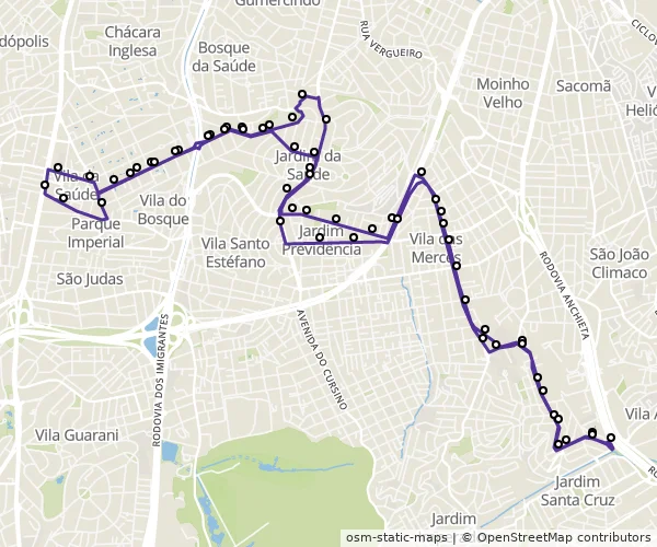 Mapa do itinerário da linha