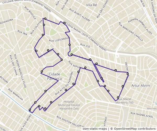 Mapa do itinerário da linha