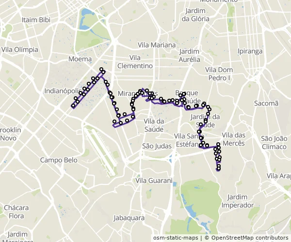 Mapa do itinerário da linha