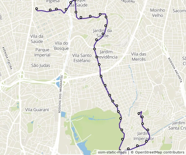 Mapa do itinerário da linha