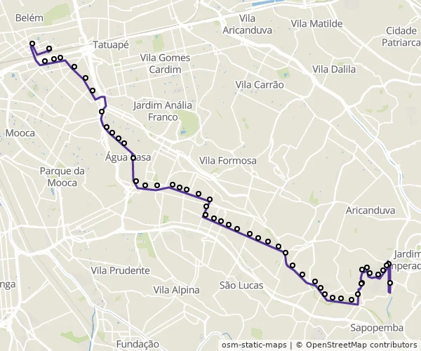Mapa do itinerário da linha