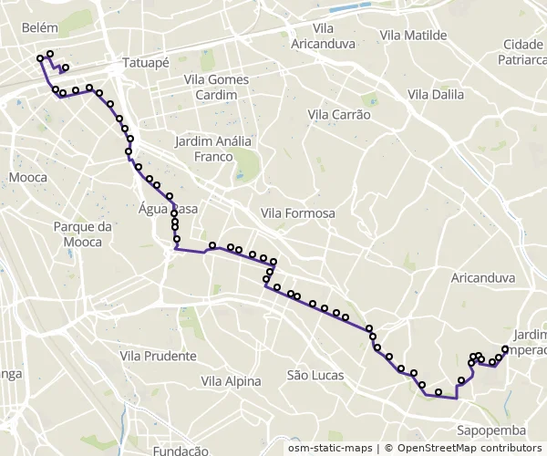 Mapa do itinerário da linha
