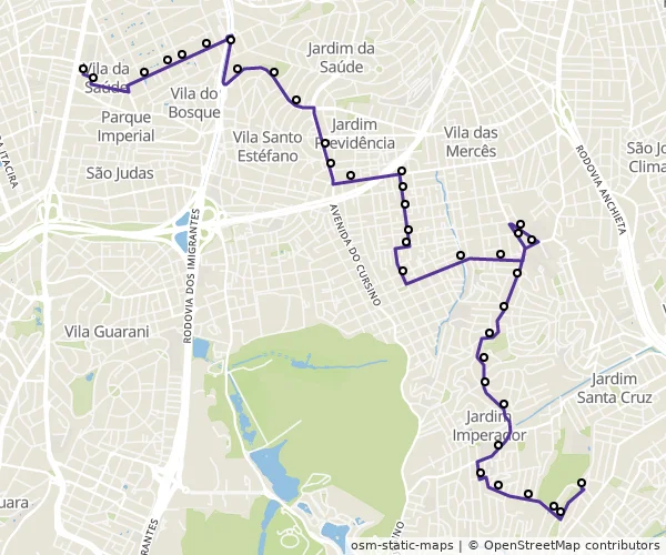 Mapa do itinerário da linha